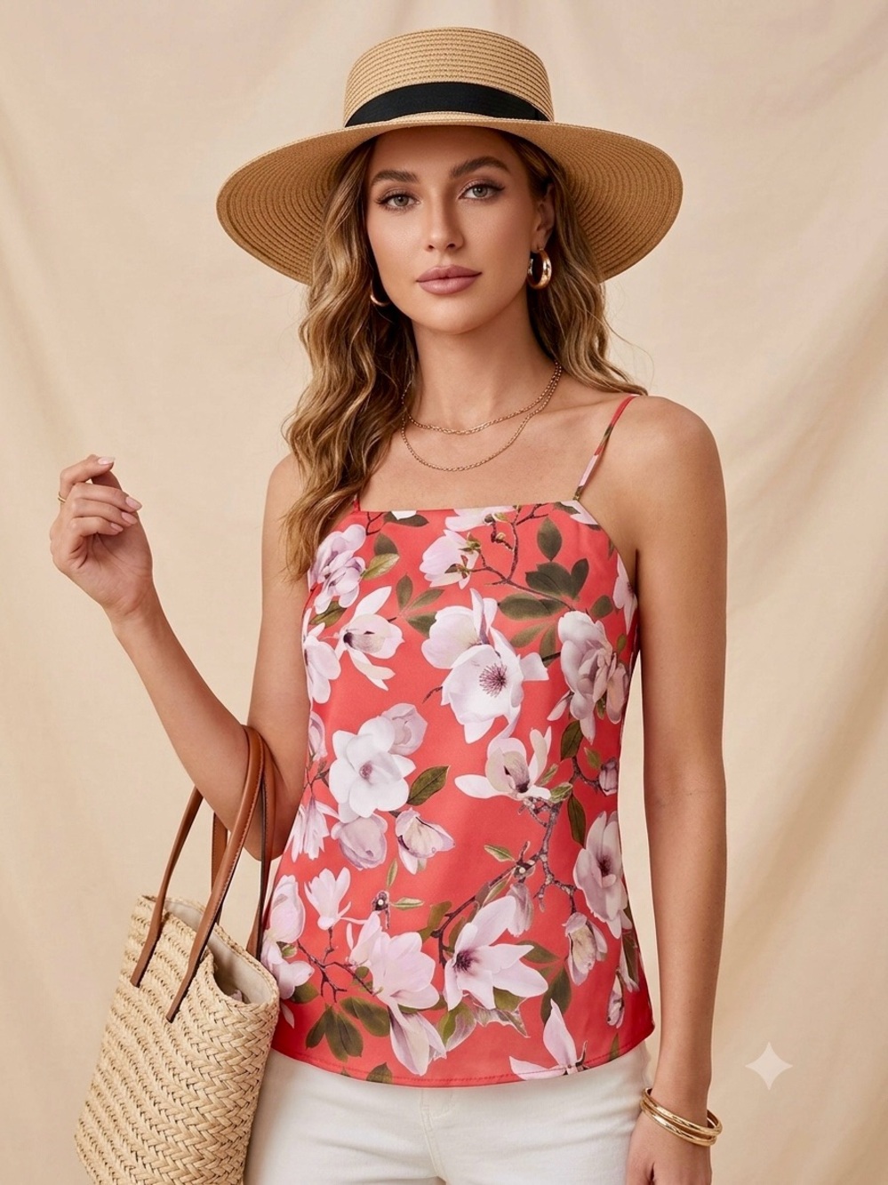 Express Coral Floral Cami Tank Top Sleeveless Adjustable Straps Size S
